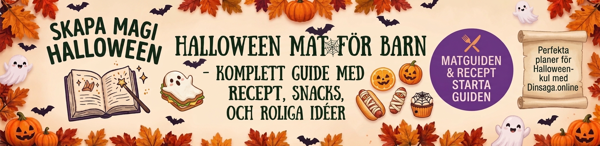 Halloween mat för barn med enkla recept, snacks och fika