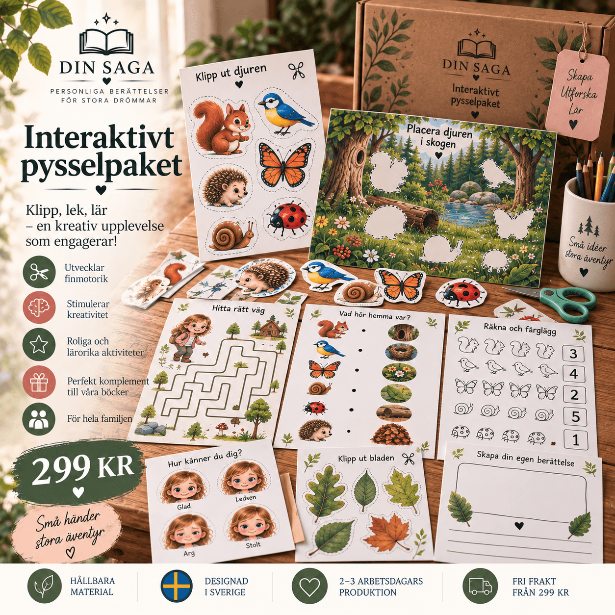 Interaktivt pysselpaket med klipp, lek och kreativa aktiviteter