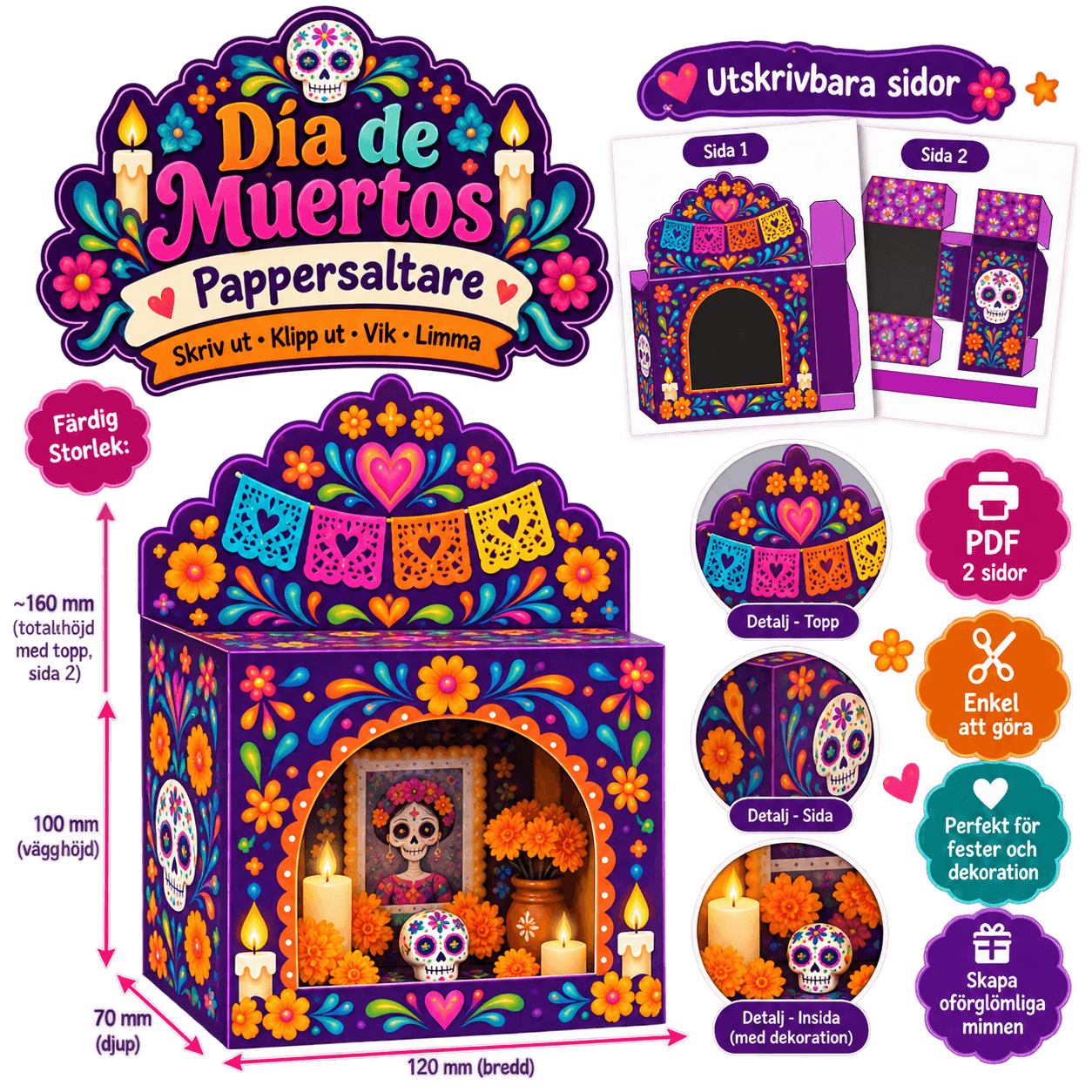 Färgglatt pappersaltare för Día de Muertos